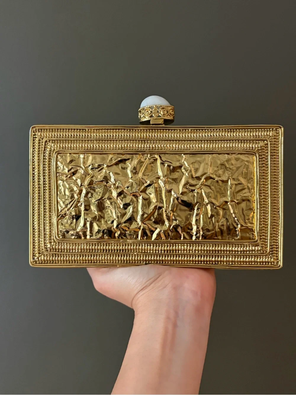 Elegant Pearl & Crystal Embellished Rectangular Clutch - Pink Pearl